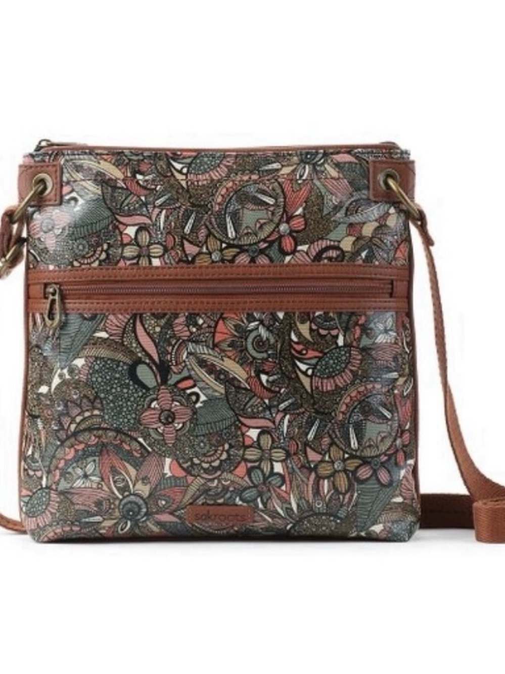 Sakroots Multi Floral Crossbody in Pink and Brown